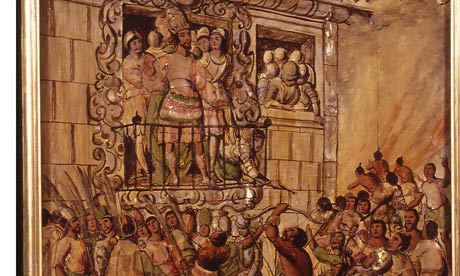 Detail from Enconchado 16, by Juan y Miguel Gonzalez, AD1698.  Photograph: Museo de America, Madrid  posted in The Guardian